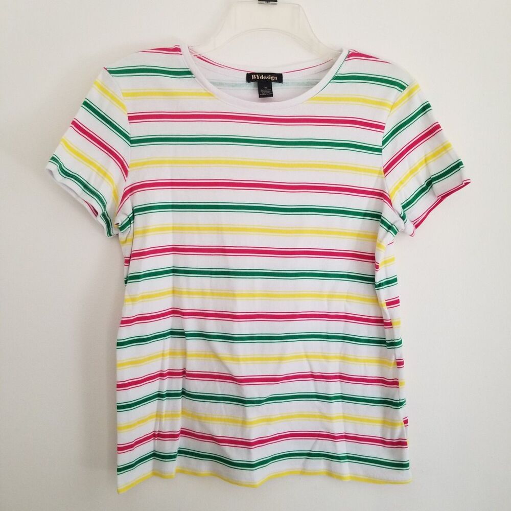 BYdesign Top Womens Medium Striped Short Sleeve Pullover Cotton Tee